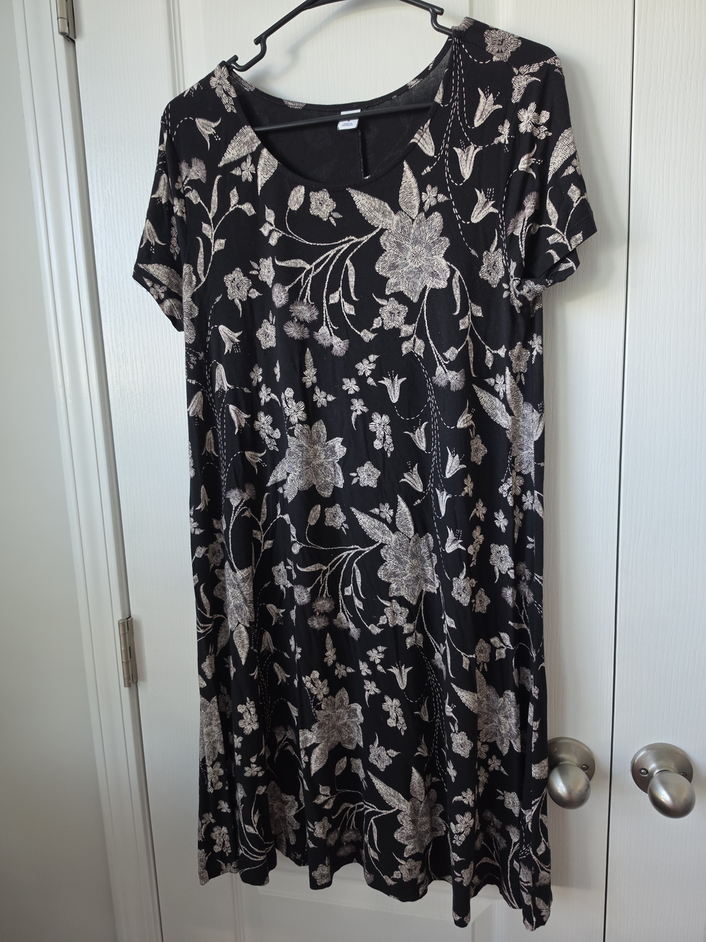 Old Navy Black Midi Dress with Cream Floral Print